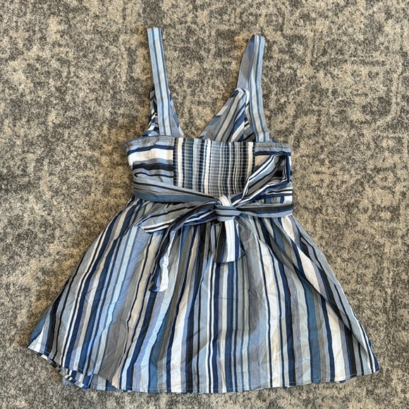 Motherhood Maternity Printed Smocked Back Maternity Tank Top in Blue Stripe - Picture 7 of 7